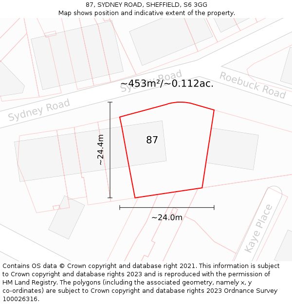 87, SYDNEY ROAD, SHEFFIELD, S6 3GG: Plot and title map