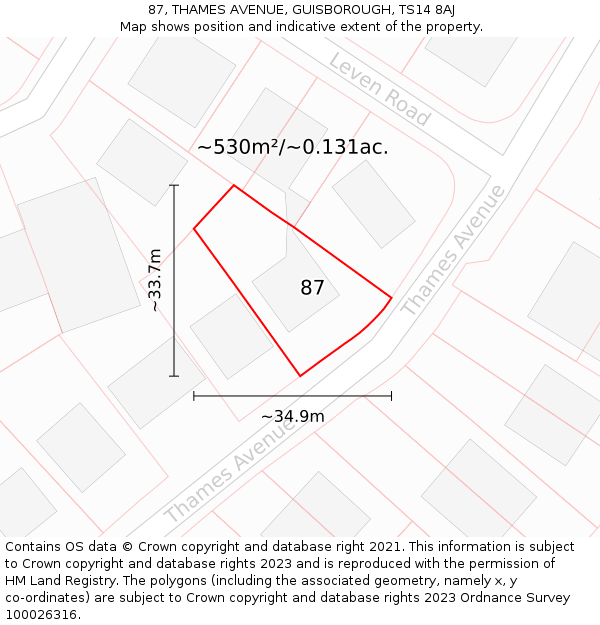 87, THAMES AVENUE, GUISBOROUGH, TS14 8AJ: Plot and title map