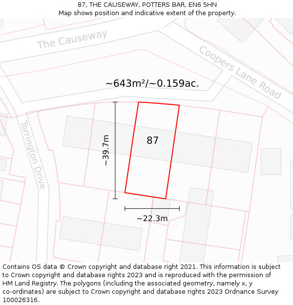 87, THE CAUSEWAY, POTTERS BAR, EN6 5HN: Plot and title map