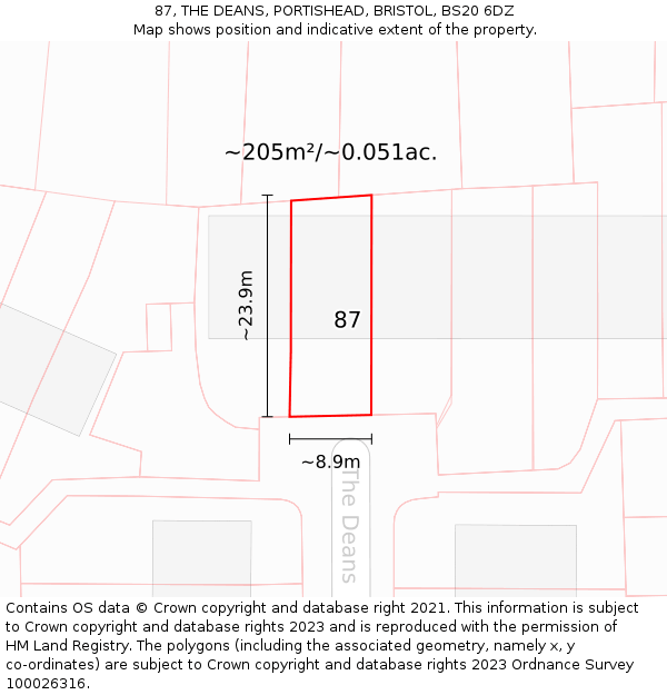 87, THE DEANS, PORTISHEAD, BRISTOL, BS20 6DZ: Plot and title map