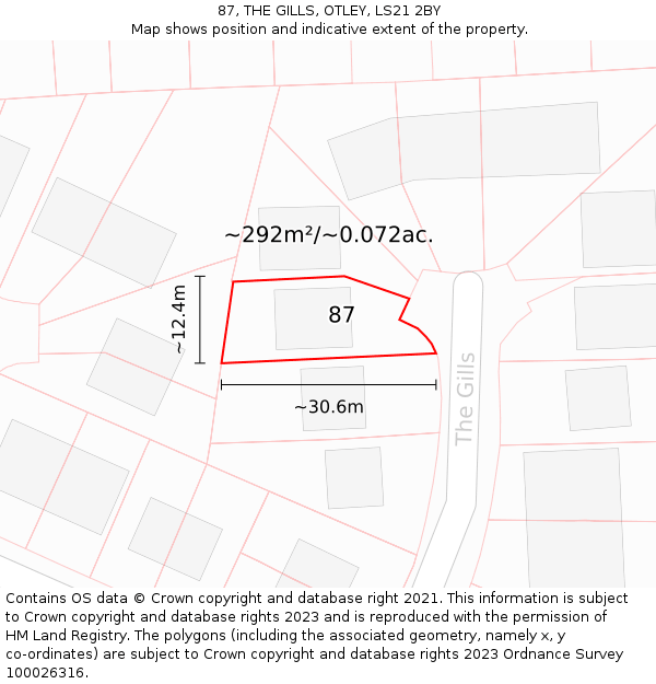 87, THE GILLS, OTLEY, LS21 2BY: Plot and title map