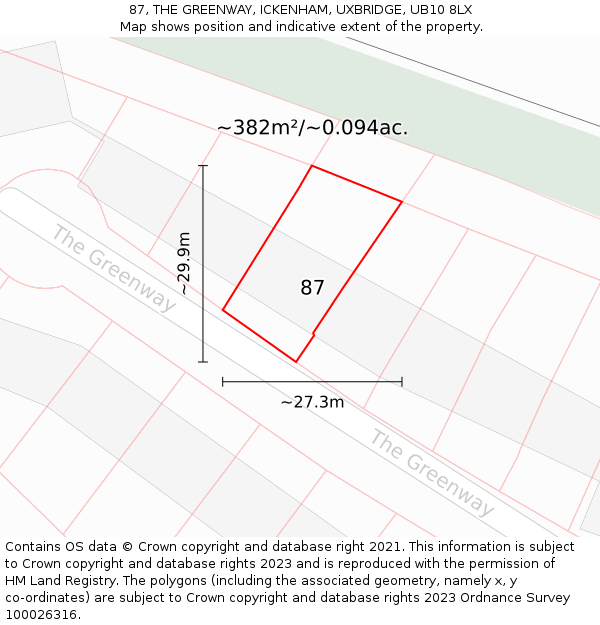 87, THE GREENWAY, ICKENHAM, UXBRIDGE, UB10 8LX: Plot and title map