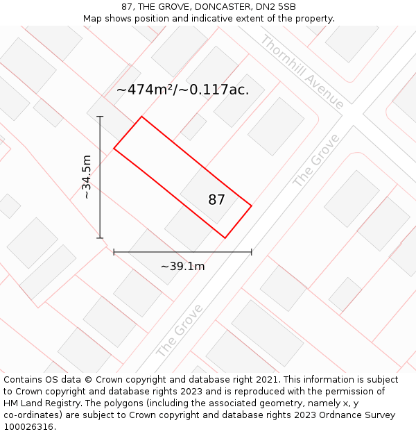 87, THE GROVE, DONCASTER, DN2 5SB: Plot and title map