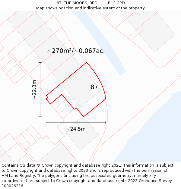 87, THE MOORS, REDHILL, RH1 2PD: Plot and title map