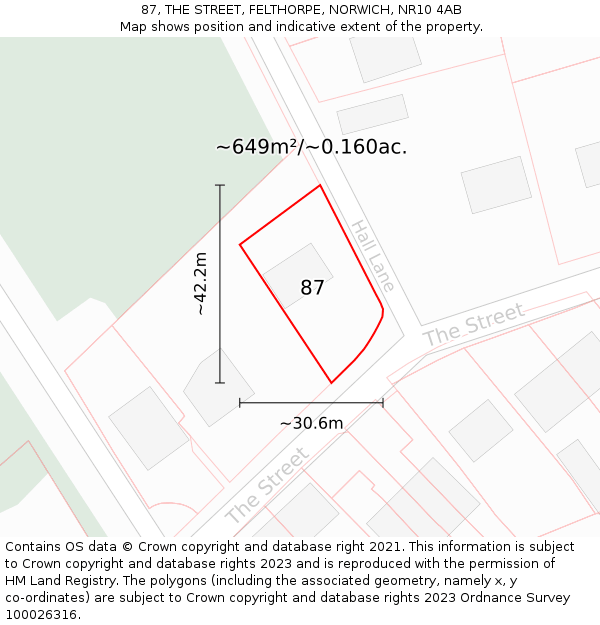 87, THE STREET, FELTHORPE, NORWICH, NR10 4AB: Plot and title map