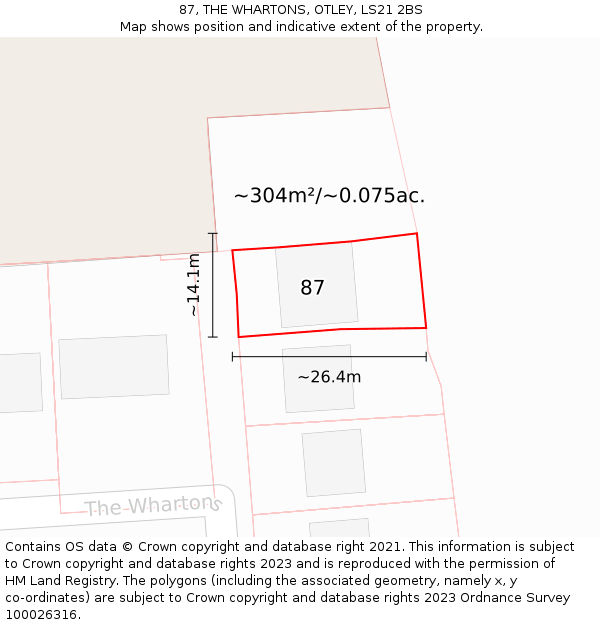 87, THE WHARTONS, OTLEY, LS21 2BS: Plot and title map