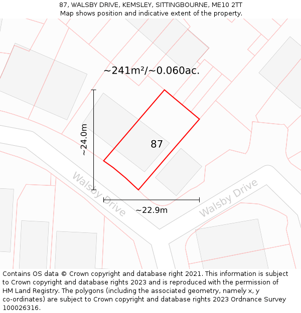 87, WALSBY DRIVE, KEMSLEY, SITTINGBOURNE, ME10 2TT: Plot and title map