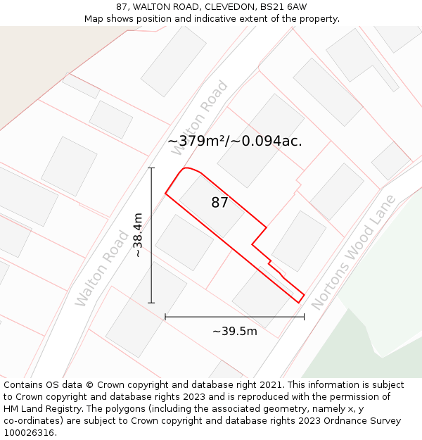 87, WALTON ROAD, CLEVEDON, BS21 6AW: Plot and title map