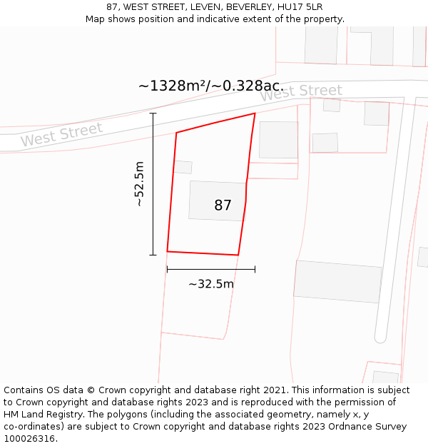 87, WEST STREET, LEVEN, BEVERLEY, HU17 5LR: Plot and title map