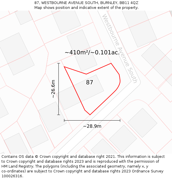 87, WESTBOURNE AVENUE SOUTH, BURNLEY, BB11 4QZ: Plot and title map