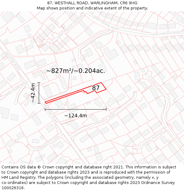 87, WESTHALL ROAD, WARLINGHAM, CR6 9HG: Plot and title map