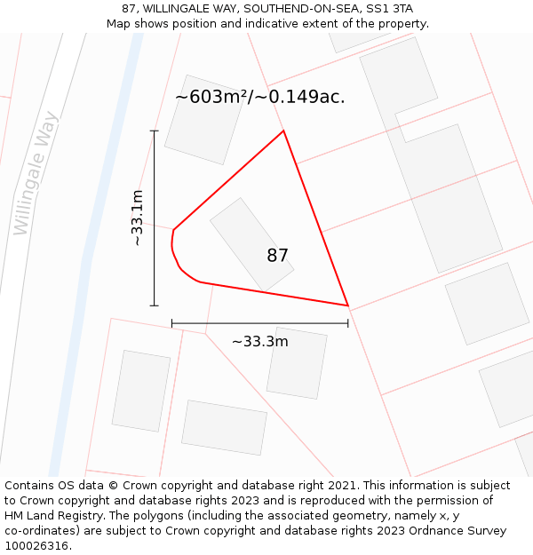 87, WILLINGALE WAY, SOUTHEND-ON-SEA, SS1 3TA: Plot and title map