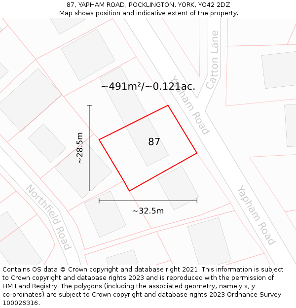 87, YAPHAM ROAD, POCKLINGTON, YORK, YO42 2DZ: Plot and title map