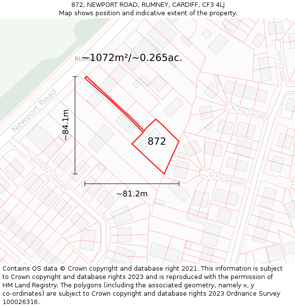 872, NEWPORT ROAD, RUMNEY, CARDIFF, CF3 4LJ: Plot and title map