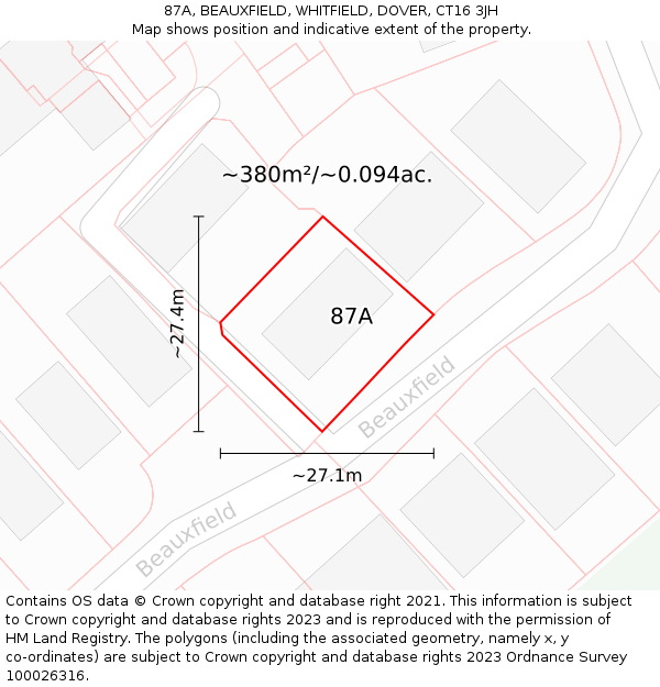 87A, BEAUXFIELD, WHITFIELD, DOVER, CT16 3JH: Plot and title map