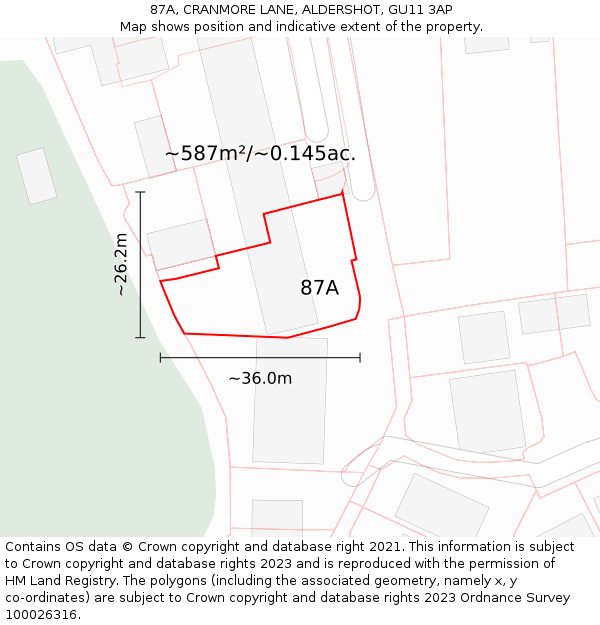 87A, CRANMORE LANE, ALDERSHOT, GU11 3AP: Plot and title map