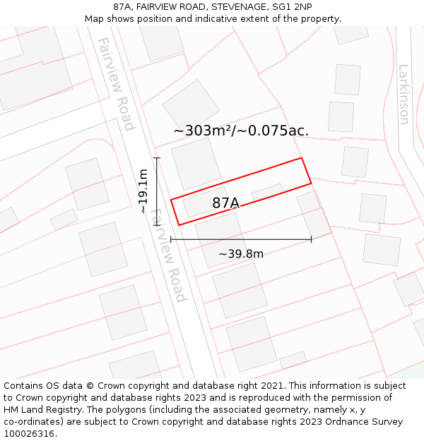 87A, FAIRVIEW ROAD, STEVENAGE, SG1 2NP: Plot and title map