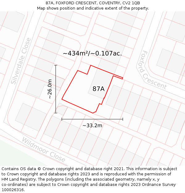 87A, FOXFORD CRESCENT, COVENTRY, CV2 1QB: Plot and title map