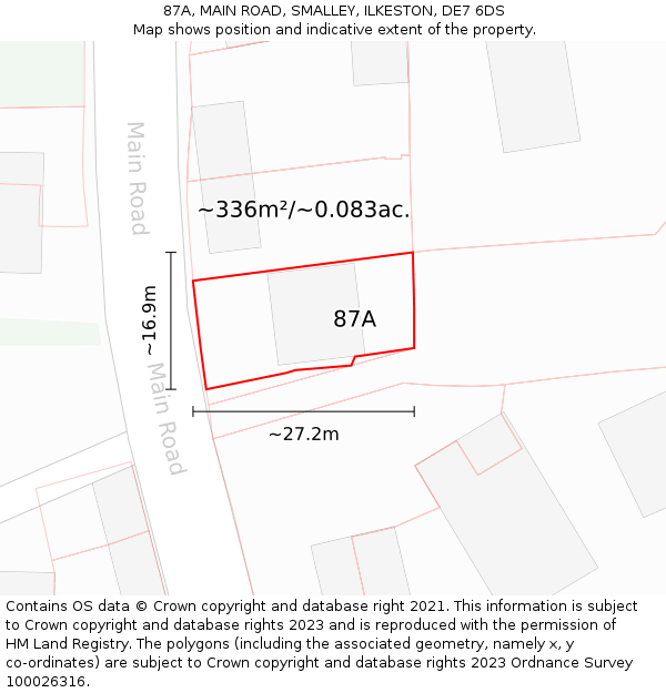 87A, MAIN ROAD, SMALLEY, ILKESTON, DE7 6DS: Plot and title map