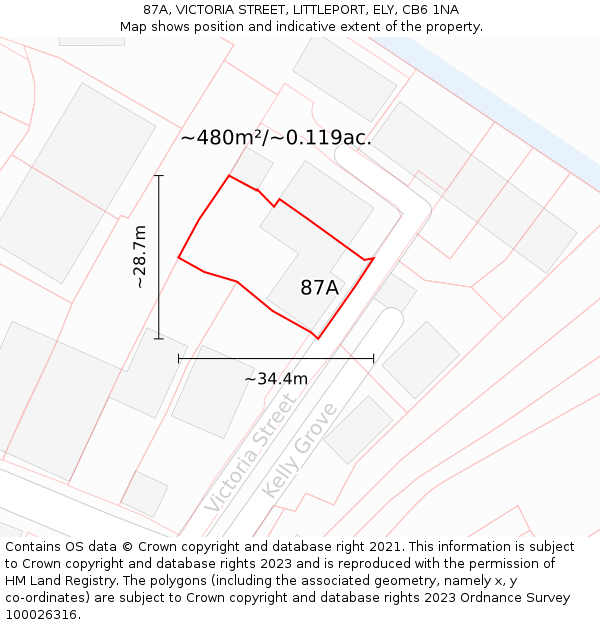 87A, VICTORIA STREET, LITTLEPORT, ELY, CB6 1NA: Plot and title map