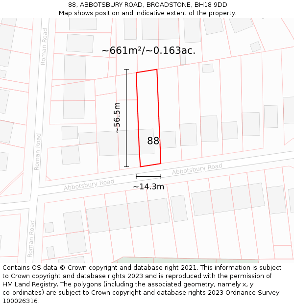 88, ABBOTSBURY ROAD, BROADSTONE, BH18 9DD: Plot and title map