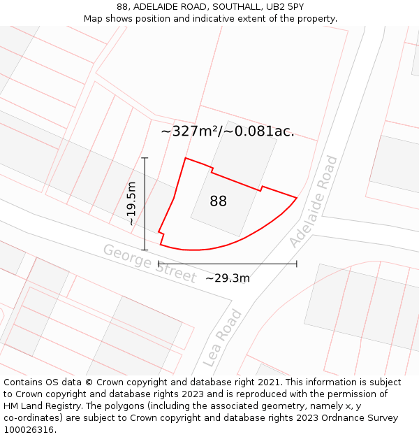 88, ADELAIDE ROAD, SOUTHALL, UB2 5PY: Plot and title map