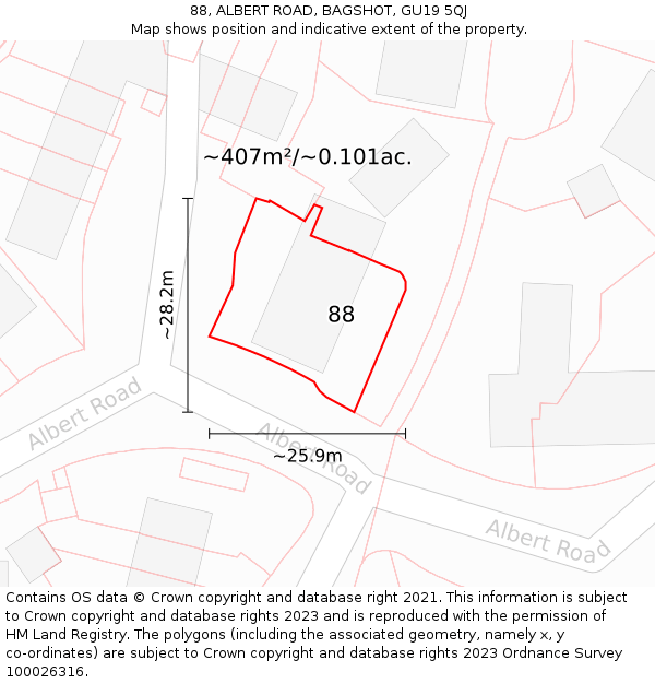 88, ALBERT ROAD, BAGSHOT, GU19 5QJ: Plot and title map