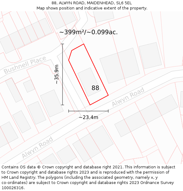 88, ALWYN ROAD, MAIDENHEAD, SL6 5EL: Plot and title map