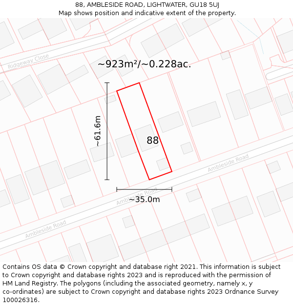 88, AMBLESIDE ROAD, LIGHTWATER, GU18 5UJ: Plot and title map