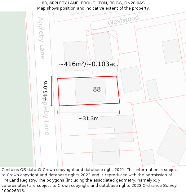 88, APPLEBY LANE, BROUGHTON, BRIGG, DN20 0AS: Plot and title map