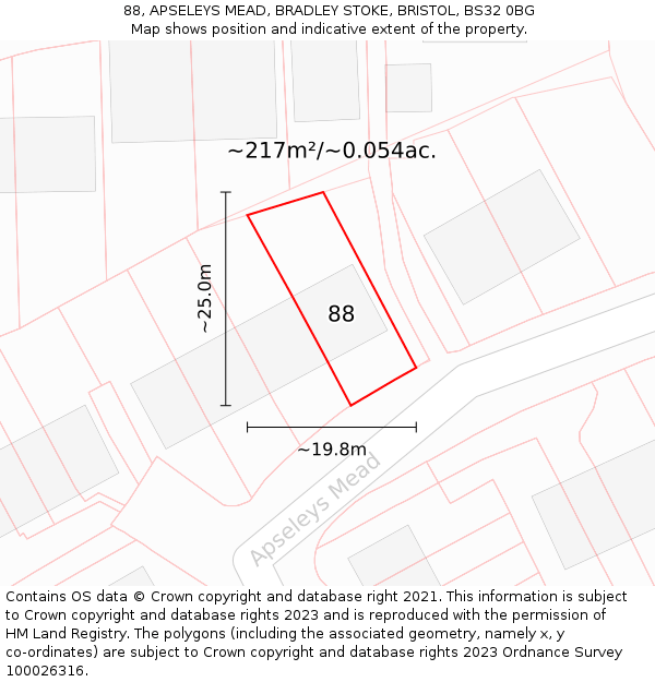88, APSELEYS MEAD, BRADLEY STOKE, BRISTOL, BS32 0BG: Plot and title map