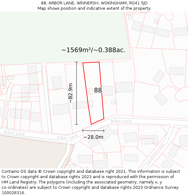 88, ARBOR LANE, WINNERSH, WOKINGHAM, RG41 5JD: Plot and title map