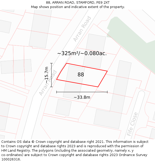 88, ARRAN ROAD, STAMFORD, PE9 2XT: Plot and title map