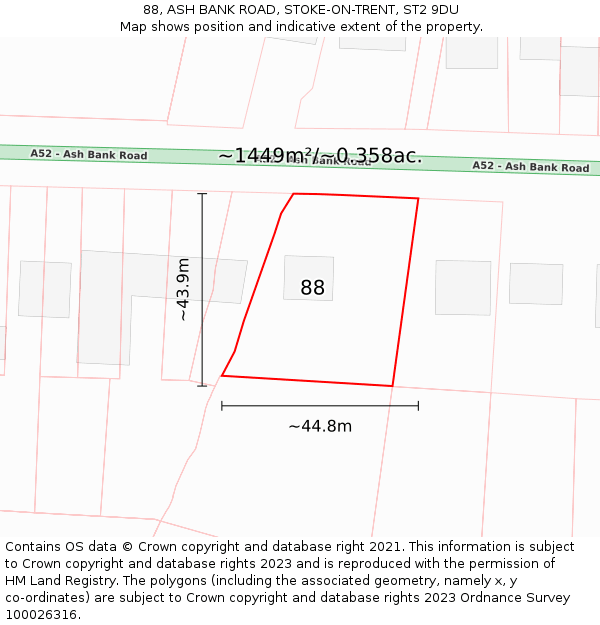 88, ASH BANK ROAD, STOKE-ON-TRENT, ST2 9DU: Plot and title map