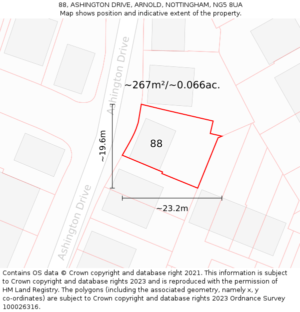 88, ASHINGTON DRIVE, ARNOLD, NOTTINGHAM, NG5 8UA: Plot and title map