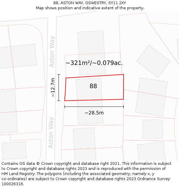 88, ASTON WAY, OSWESTRY, SY11 2XY: Plot and title map