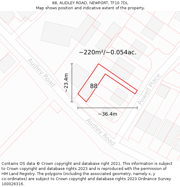 88, AUDLEY ROAD, NEWPORT, TF10 7DL: Plot and title map