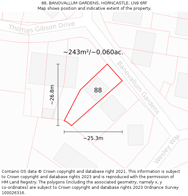 88, BANOVALLUM GARDENS, HORNCASTLE, LN9 6RF: Plot and title map