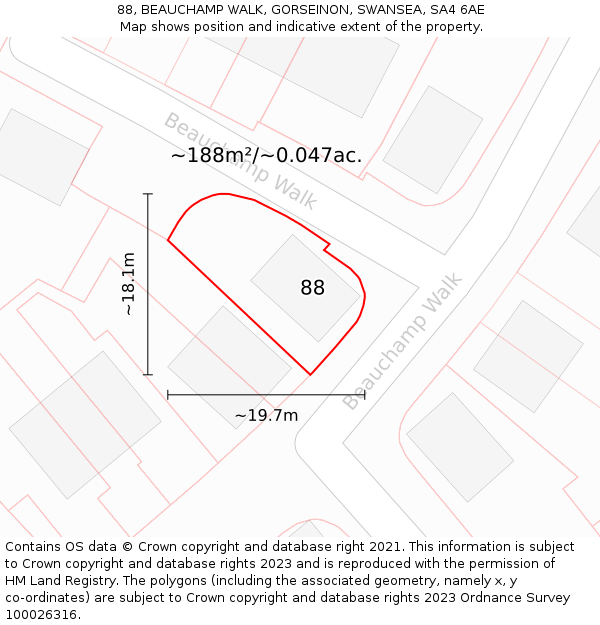 88, BEAUCHAMP WALK, GORSEINON, SWANSEA, SA4 6AE: Plot and title map