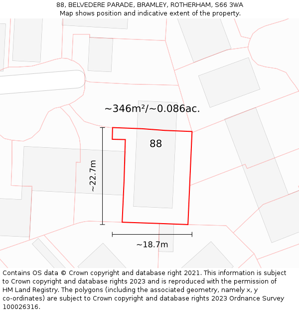 88, BELVEDERE PARADE, BRAMLEY, ROTHERHAM, S66 3WA: Plot and title map