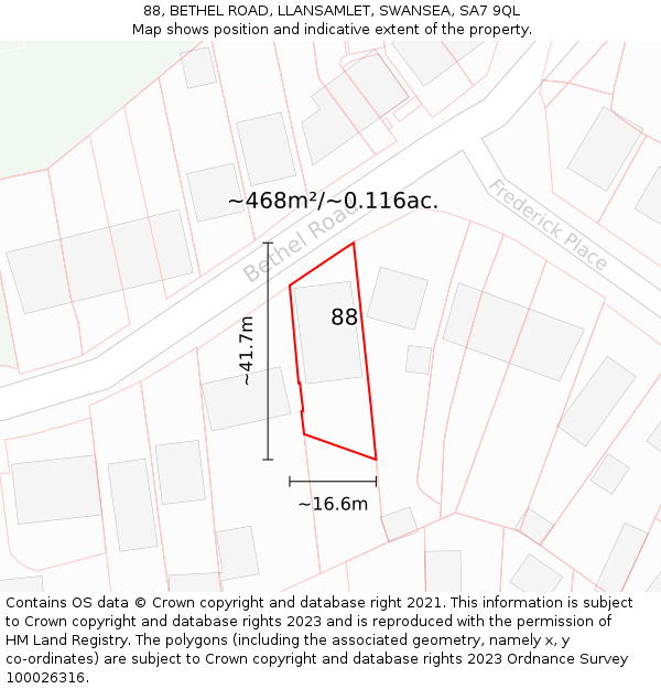 88, BETHEL ROAD, LLANSAMLET, SWANSEA, SA7 9QL: Plot and title map