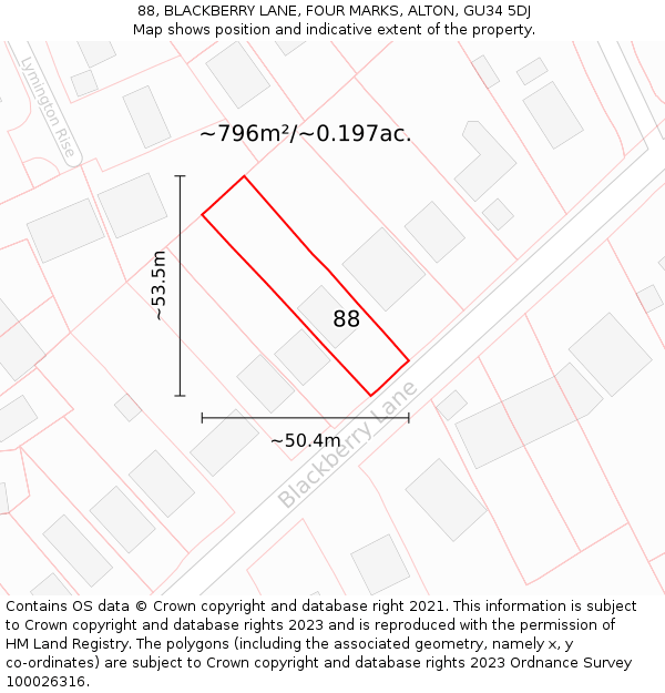 88, BLACKBERRY LANE, FOUR MARKS, ALTON, GU34 5DJ: Plot and title map