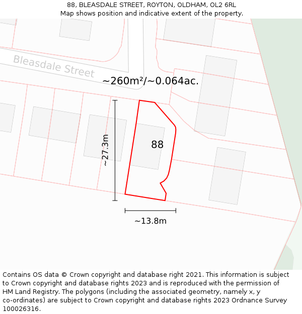 88, BLEASDALE STREET, ROYTON, OLDHAM, OL2 6RL: Plot and title map