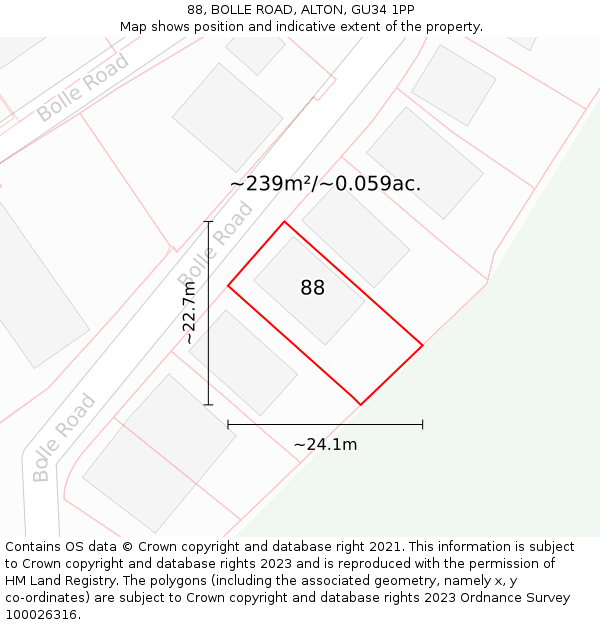 88, BOLLE ROAD, ALTON, GU34 1PP: Plot and title map