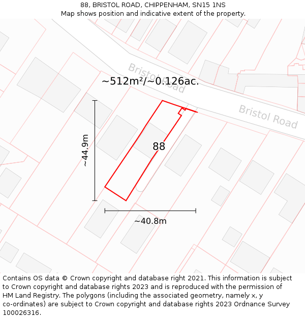 88, BRISTOL ROAD, CHIPPENHAM, SN15 1NS: Plot and title map