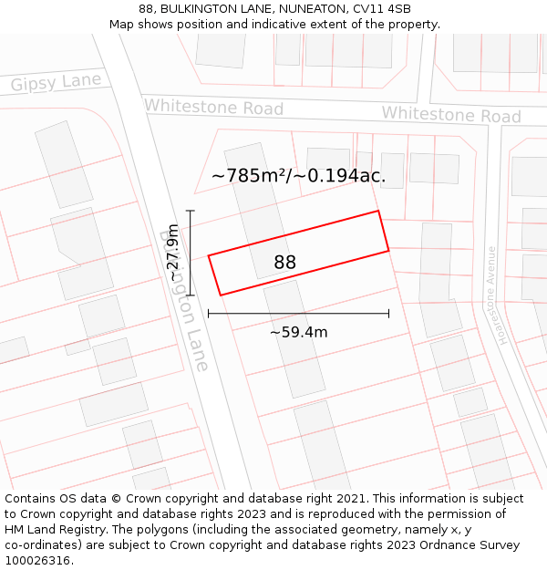 88, BULKINGTON LANE, NUNEATON, CV11 4SB: Plot and title map