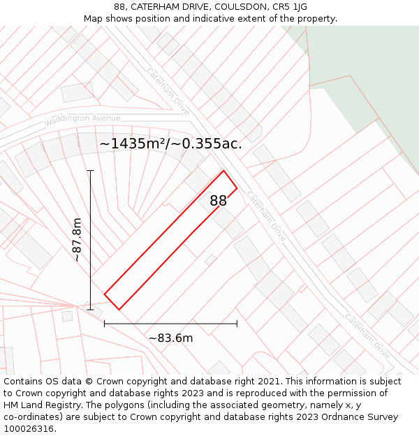 88, CATERHAM DRIVE, COULSDON, CR5 1JG: Plot and title map