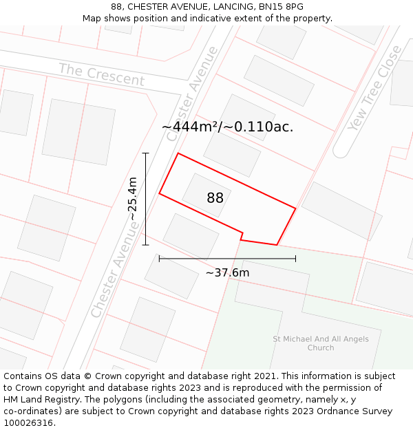 88, CHESTER AVENUE, LANCING, BN15 8PG: Plot and title map