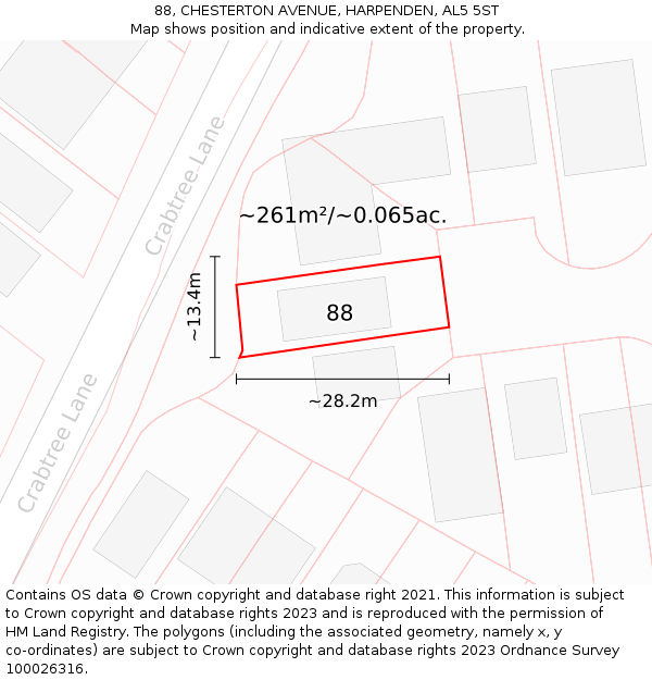 88, CHESTERTON AVENUE, HARPENDEN, AL5 5ST: Plot and title map