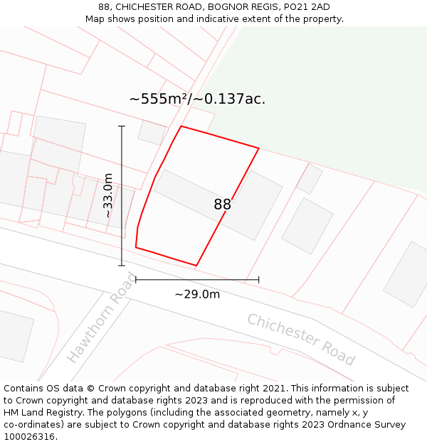 88, CHICHESTER ROAD, BOGNOR REGIS, PO21 2AD: Plot and title map